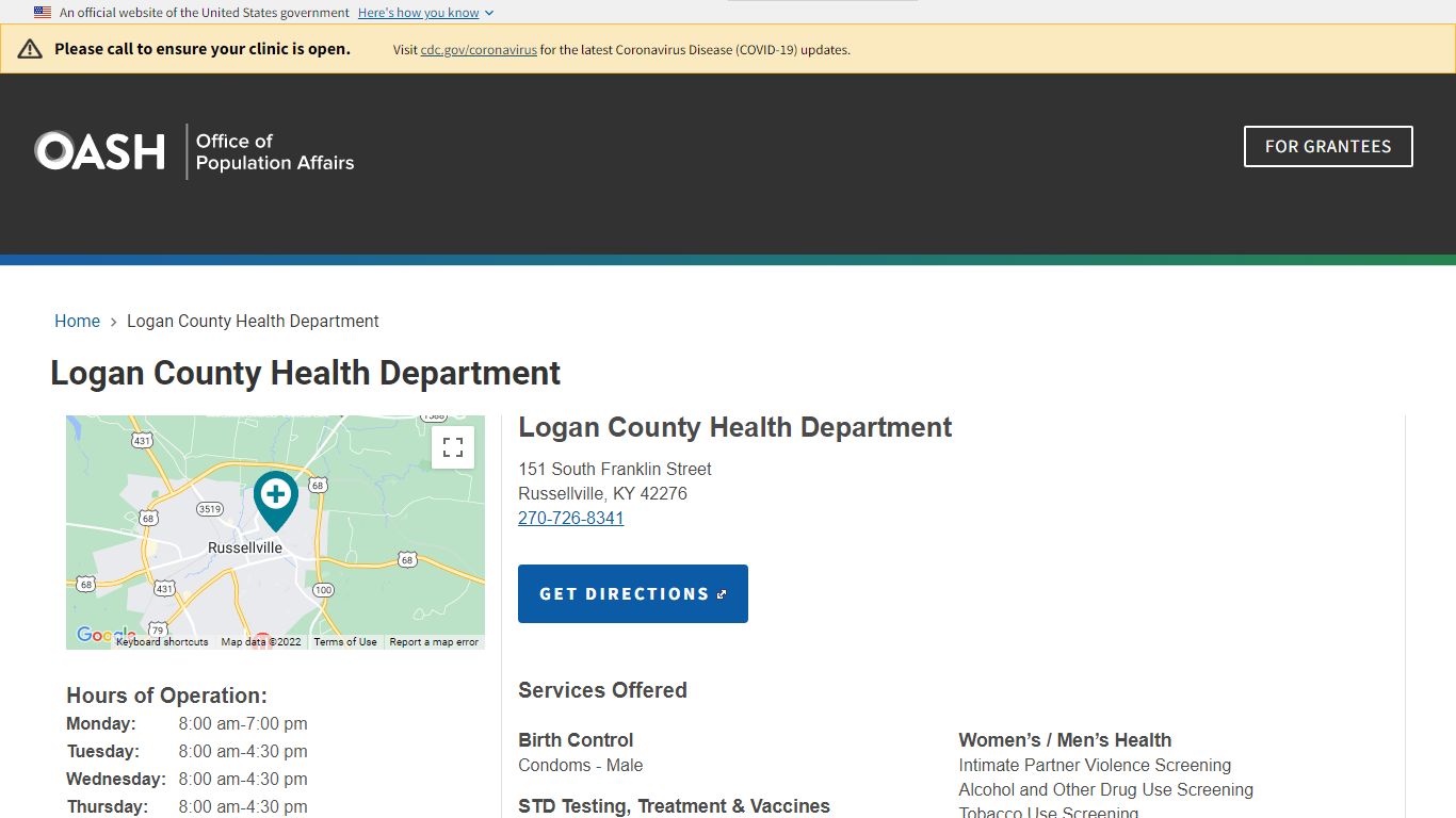 Logan County Health Department | HHS Office of Population Affairs - HHS.gov